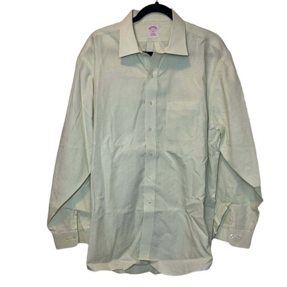 Brooks Brothers 346‎ Mens Green Plaid Button Front Shirt Size 17 1/2 - 4/5 *FLAW